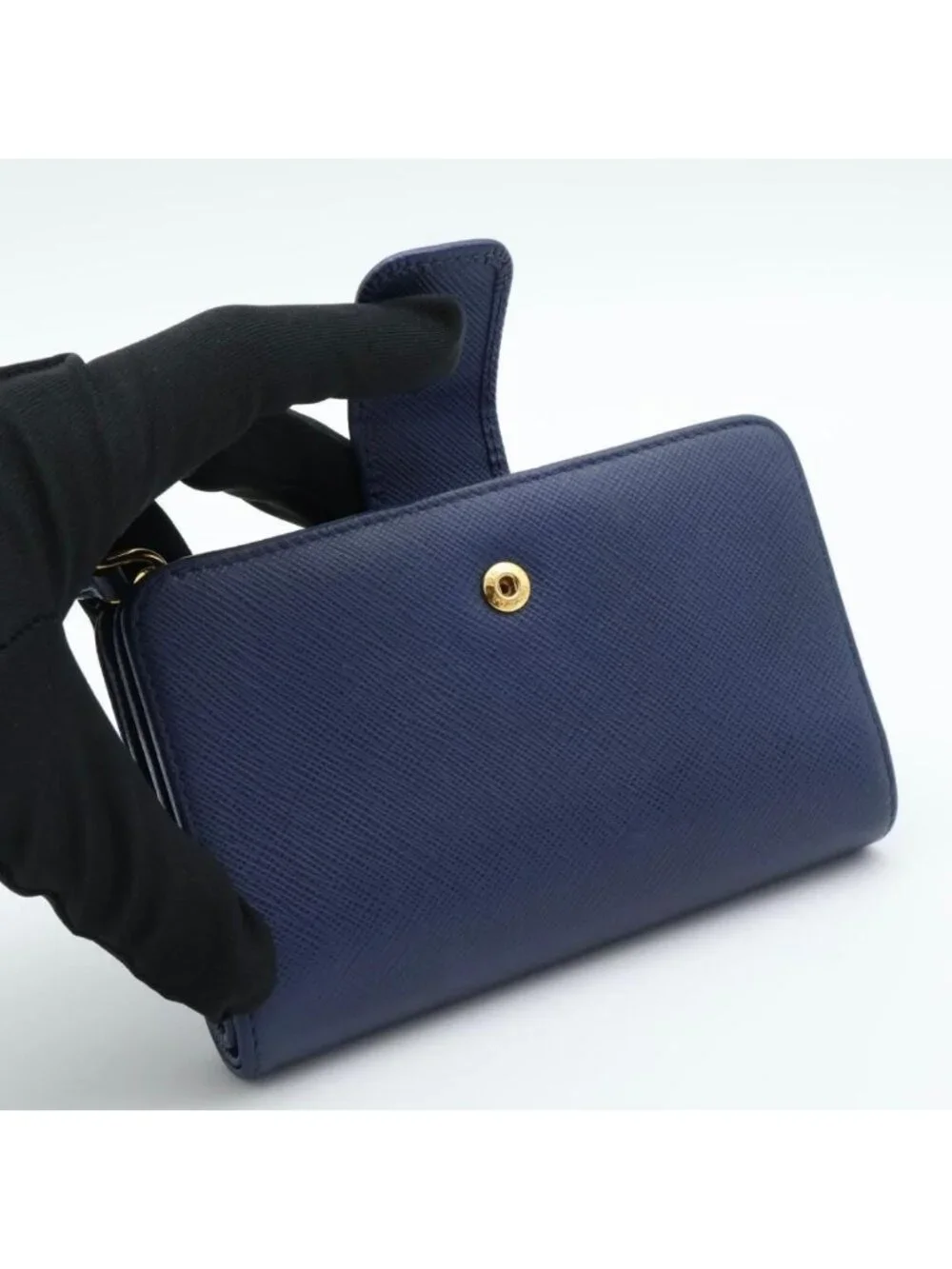 Prada Metal Logo Bifold Wallet L-shaped Zip Saffiano